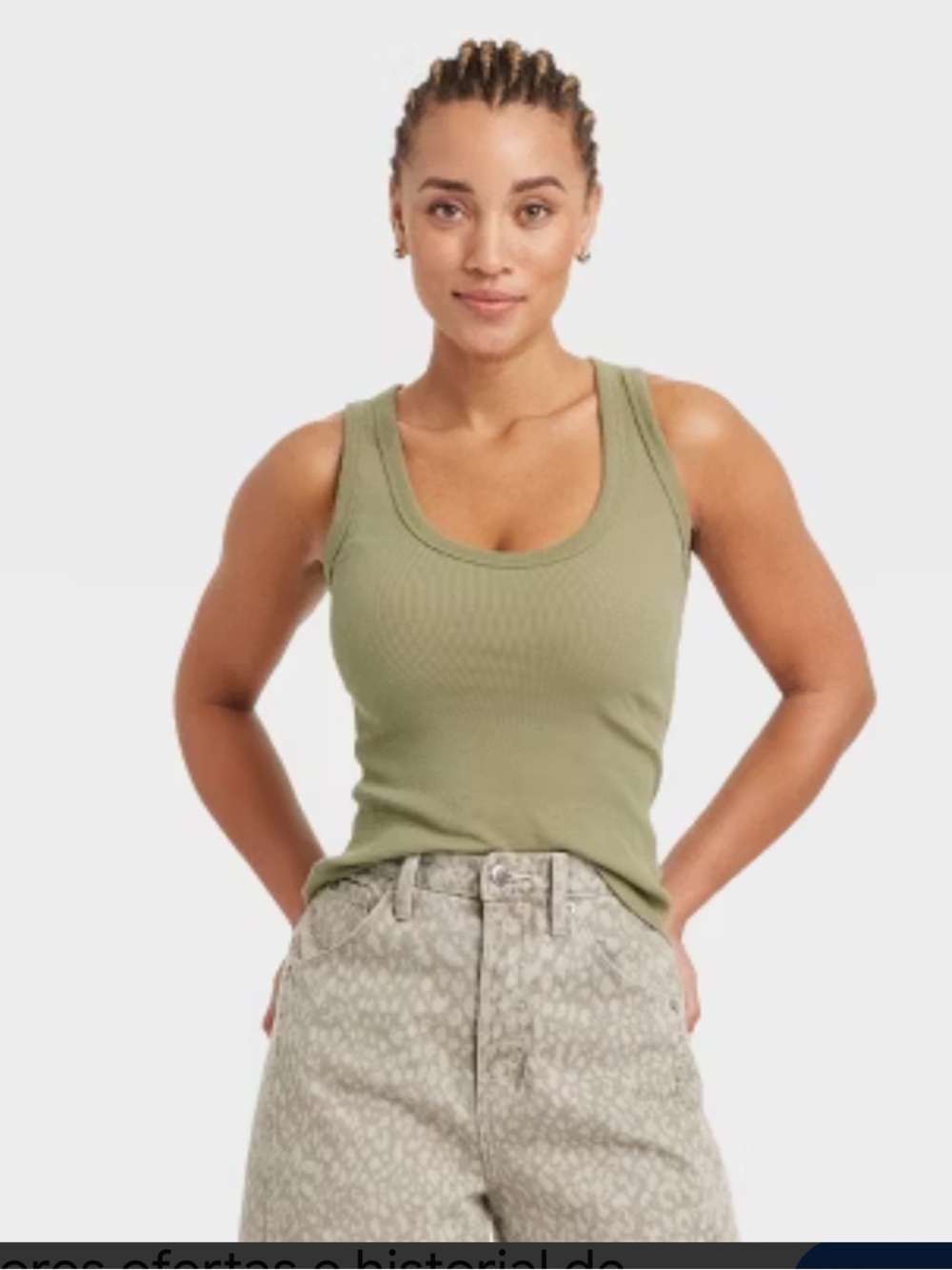 Universal Thread Olive Green Ribbed Scoop Tank